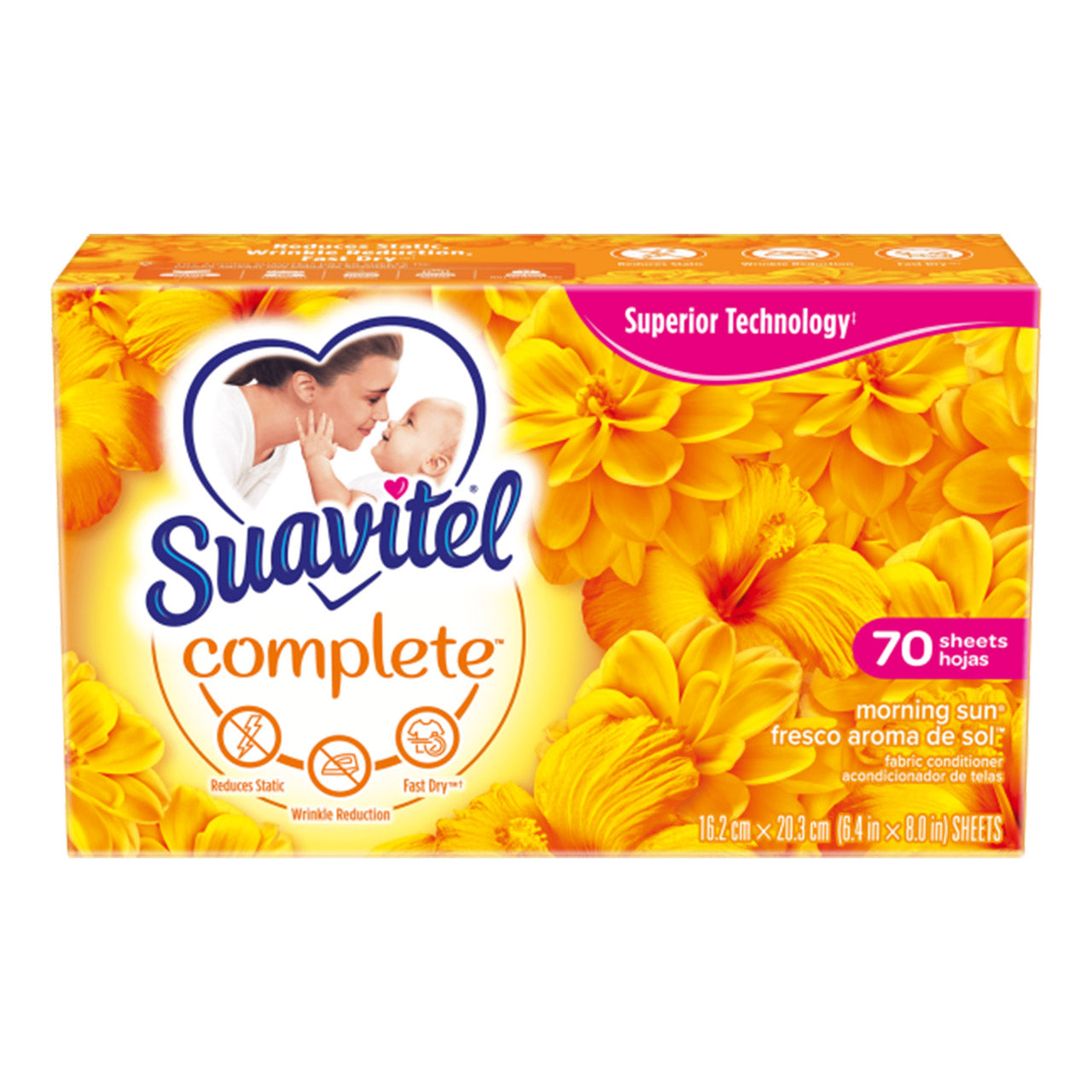 SUAVITEL 18CT SOFTENER DRY SHEETS MORNING SUN (YELLOW)15/CS