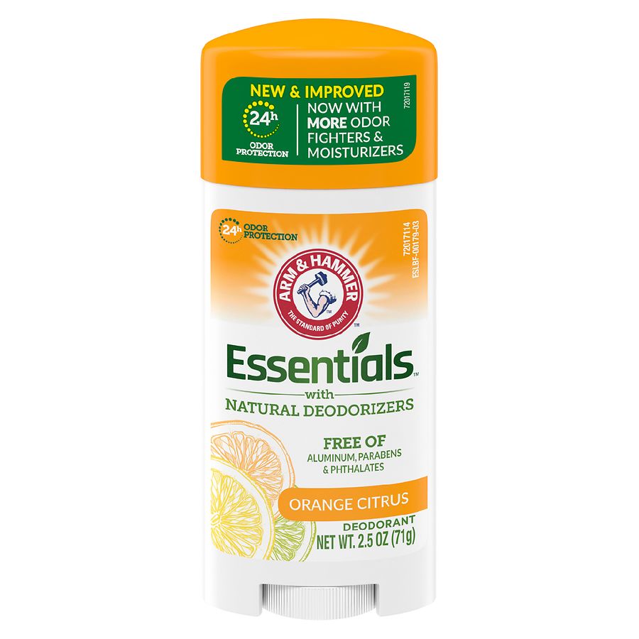 ARM & HAMMER 2.5OZ ESSENTIALS DEODORANT WITH NATURAL DEODORIZER ORANGE CITRUS12/CS