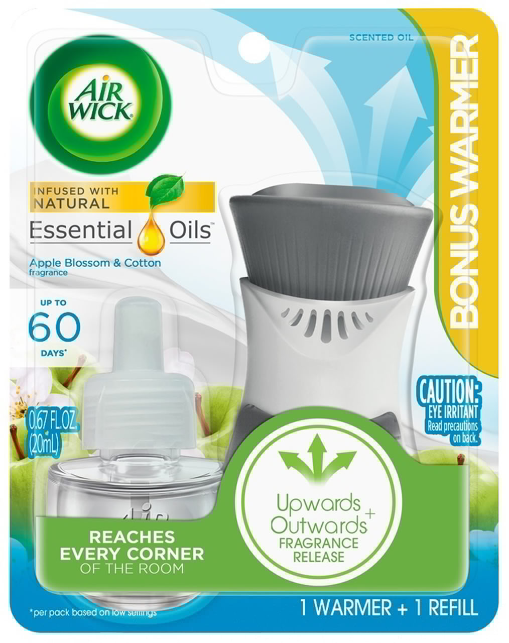 AIR WICK SCENTED 1 OIL PLUS 1 WARMER APPLE BLOSSOM & COTTON 4/CS