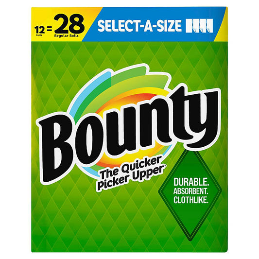 BOUNTY SELECT A SIZE PAPER TOWELS 12=28 WHITE 12 ROLLS