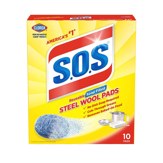 SOS 10CT STEEL WOOL SOAP PADS 6/CS