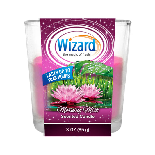 WIZARD 3OZ SCENTED CANDLES MORNING MIST 12/CS