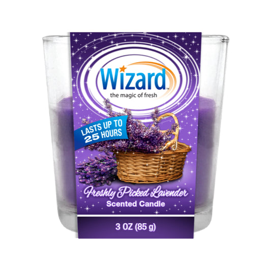 WIZARD 3OZ SCENTED CANDLES FRESHLY PICKED LAVENDER 12/CS