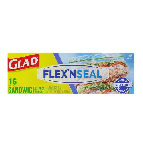 GLAD 16CT SANDIWICH BAGS FLEX N SEAL 24/CS