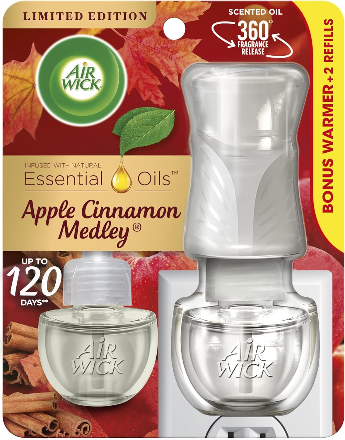 AIR WICK 2PK ESSENTIAL OILS PLUS 1 WARMER APPLE CINNAMON MEDLEY 3/CS