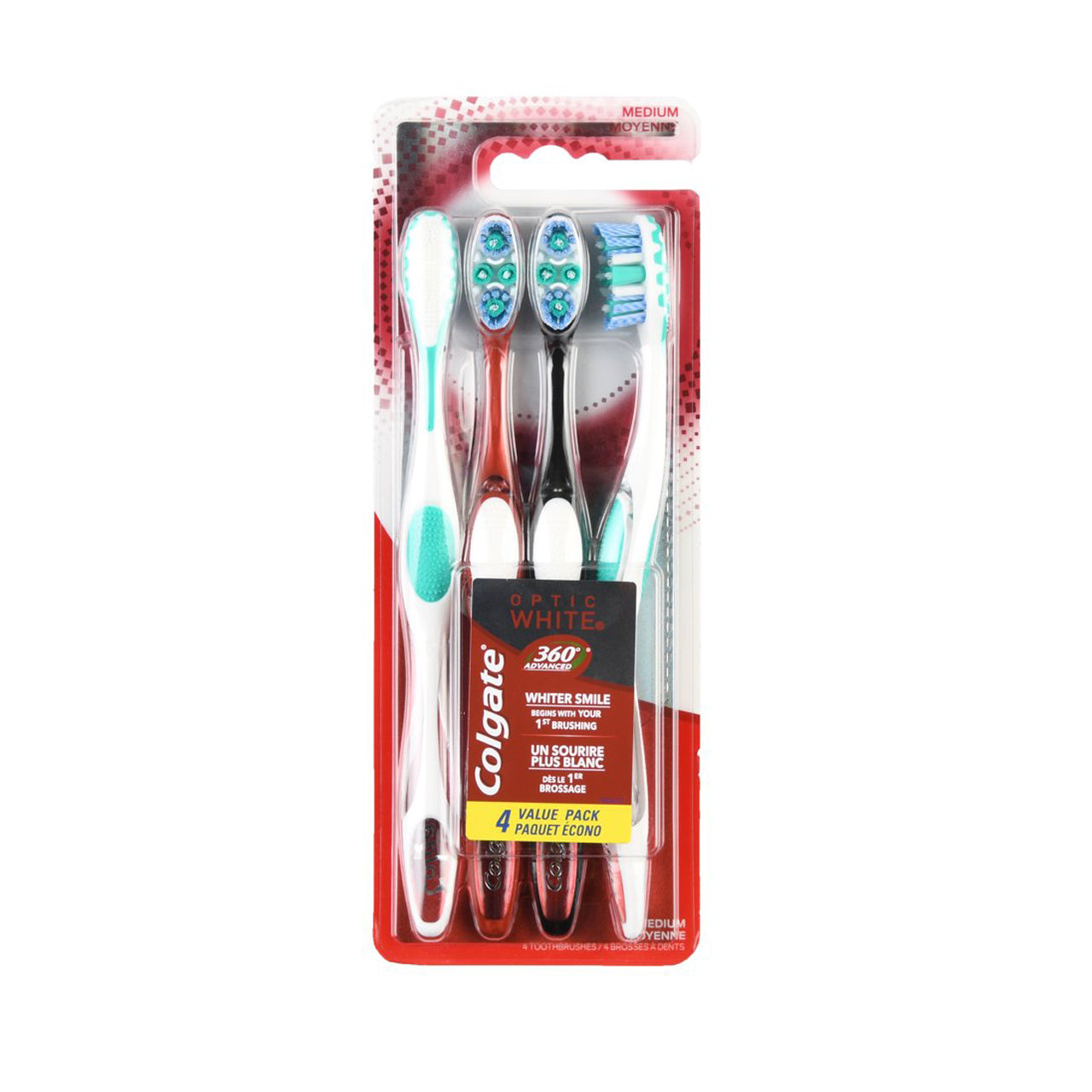 COLGATE 360 ADVANCED OPTIC WHITE TOOTH BRUSH 4CT (SOFT) 12PCS